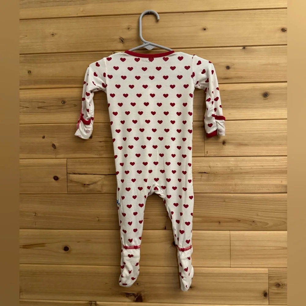Kickee 3-6 Months Heart Print Double Zipper Bamboo Blend Footie Pajama